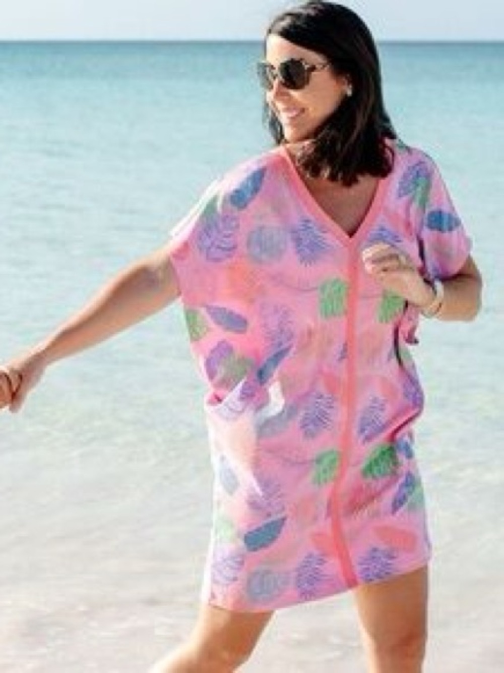 Beaufort Bonnet Co Pink Tropical Pima Cotton Cover Up Batwing Palm Beach